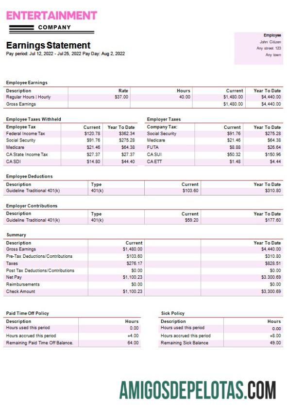 Para download Modelo de contracheque de empresa de entretenimento em formatos Word e PDF